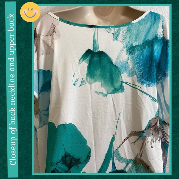 2X NWT LILY BY FIRMIANA IVORY & WATERCOLOR BLUES FLORAL BLOUSE TIE BOTTOM - Picture 8 of 14